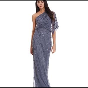 Adrianna Papell, One-shoulder, sequined dress.